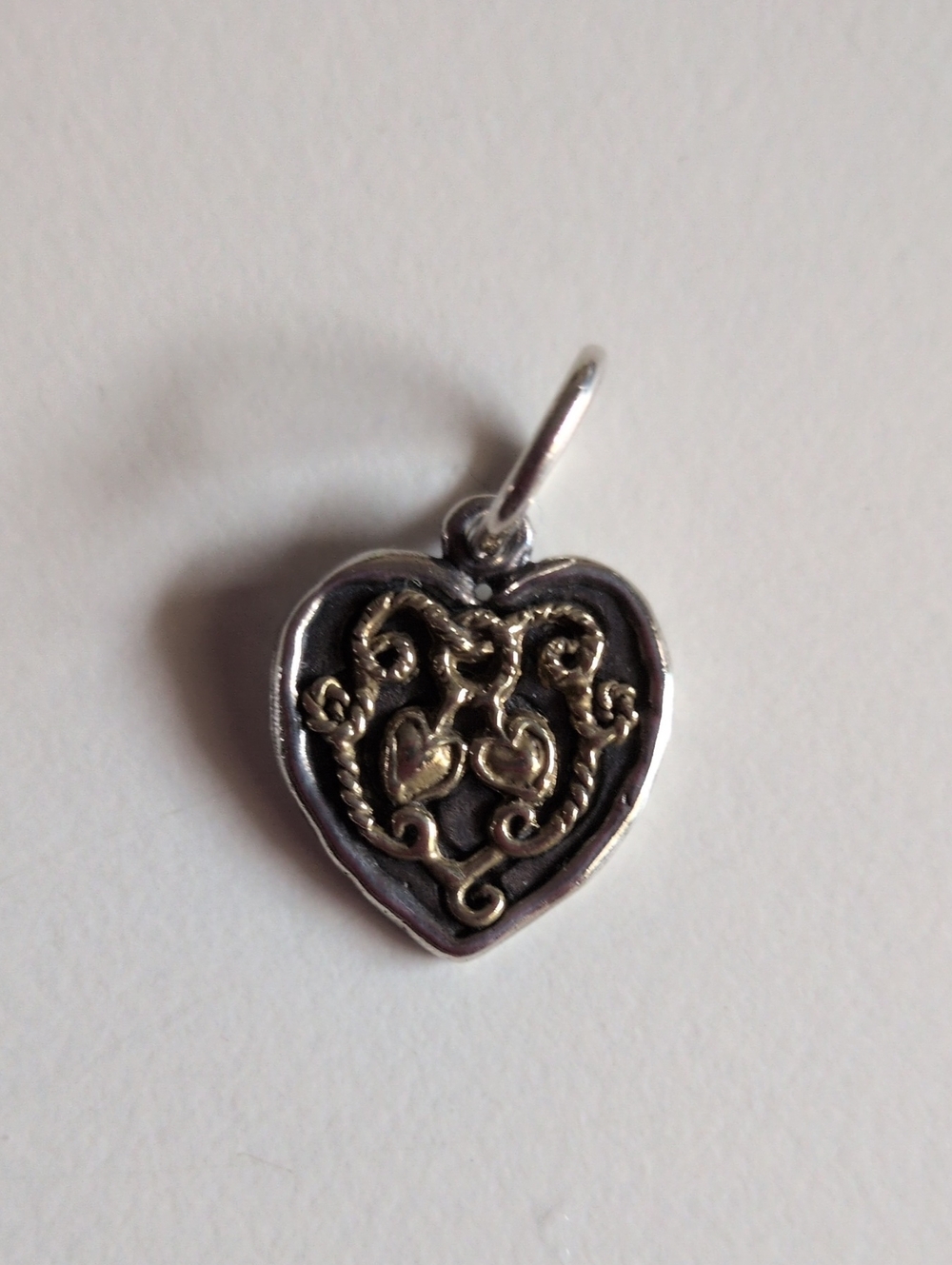 Waxing Poetic Heart Charm Sterling Silver And Brass